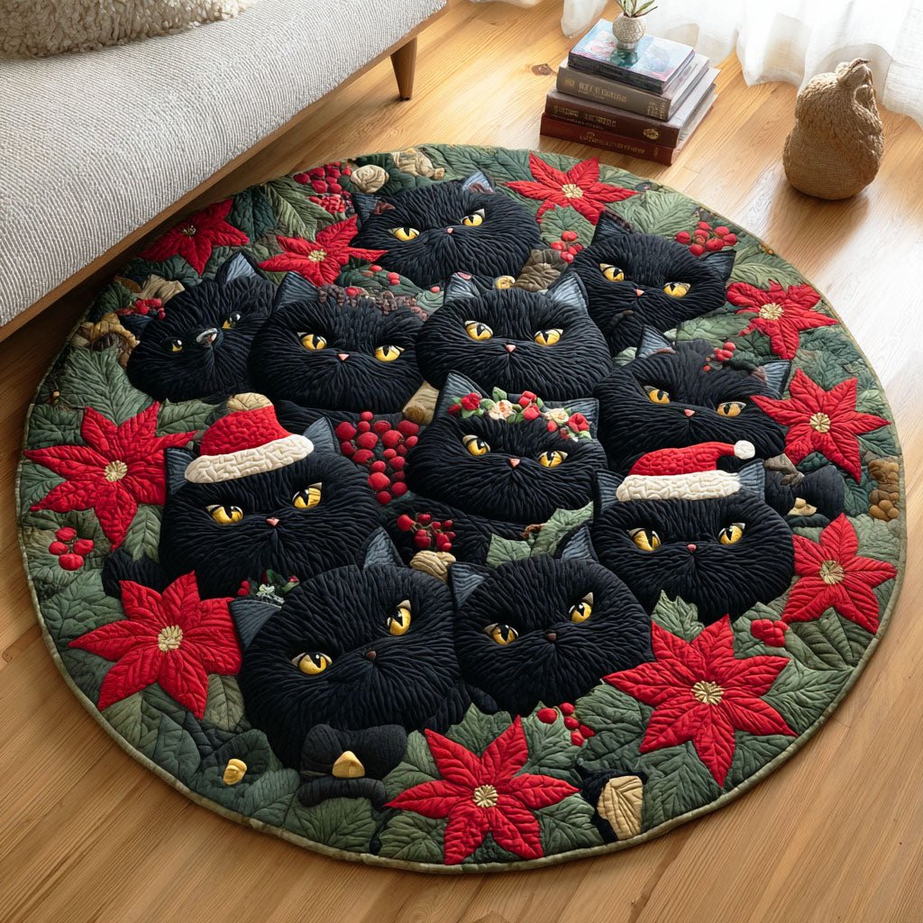 Christmas Eve Cat Round Mat Rug - Cute Pet Design | Animal Printed Home Decor
