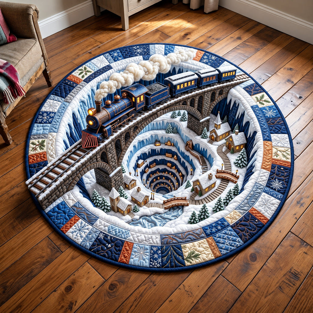 Christmas Express Round Mat Rug - Seasonal Design | Festive Home Decor - washable non-slip printed rug