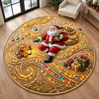 Christmas Flow Quilted Round Mat  C3 Round Mat Rug - Seasonal Design | Festive Home Decor - washable non-slip printed rug