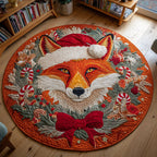 Christmas Fox Christmas Round Mat Rug - washable non-slip printed rug