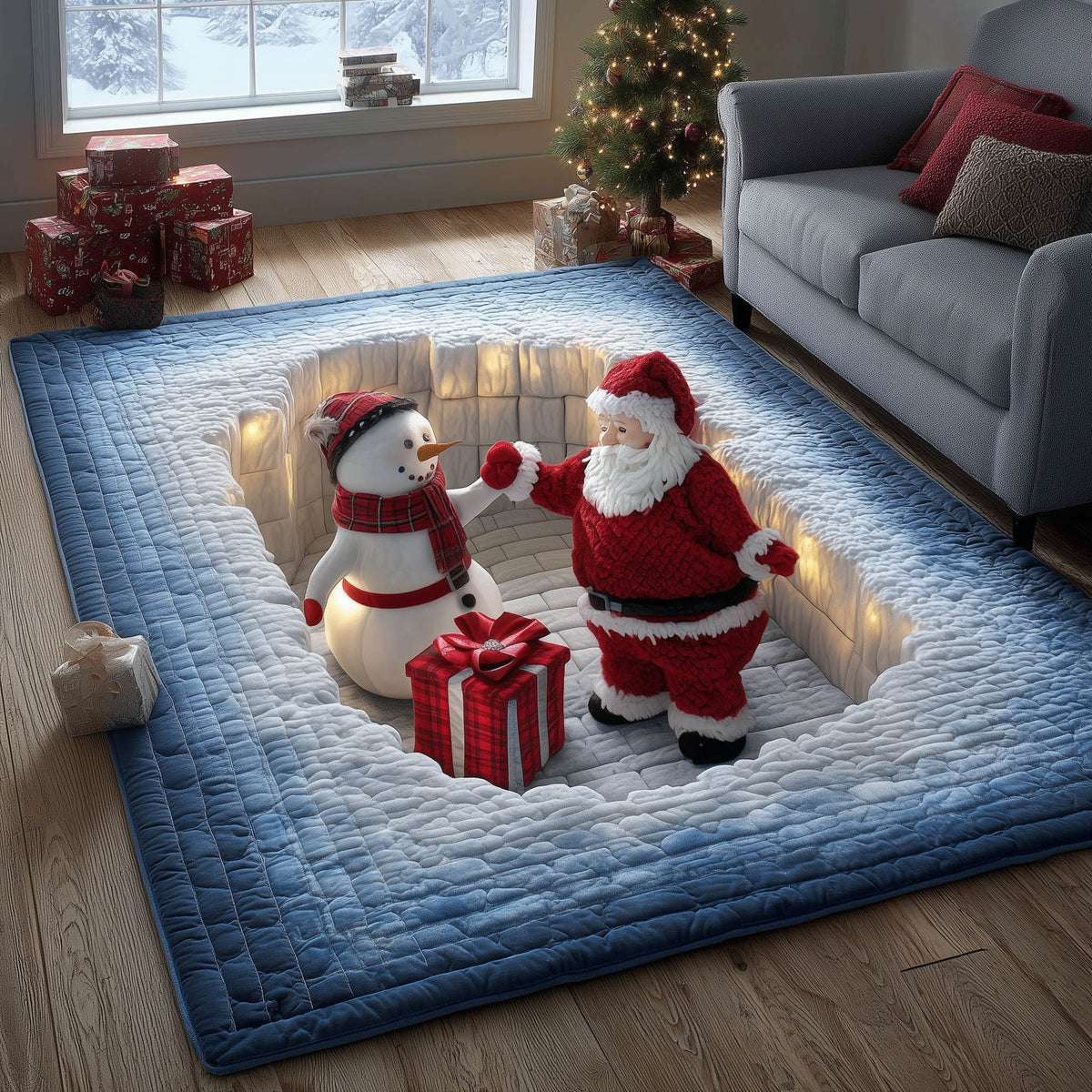 Christmas Friends area rug in a living room