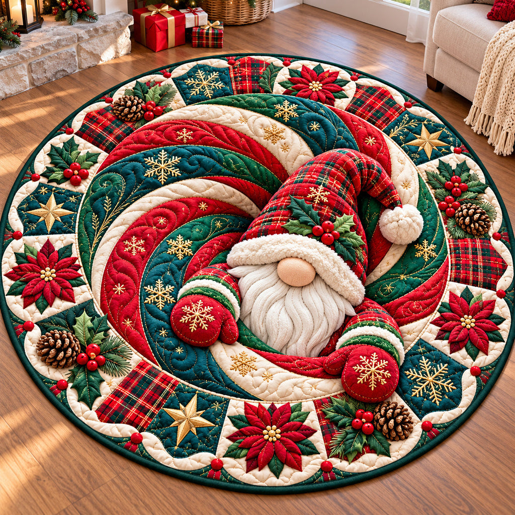Christmas Gnome Adventure Round Mat Rug - Seasonal Design | Festive Home Decor - washable non-slip printed rug
