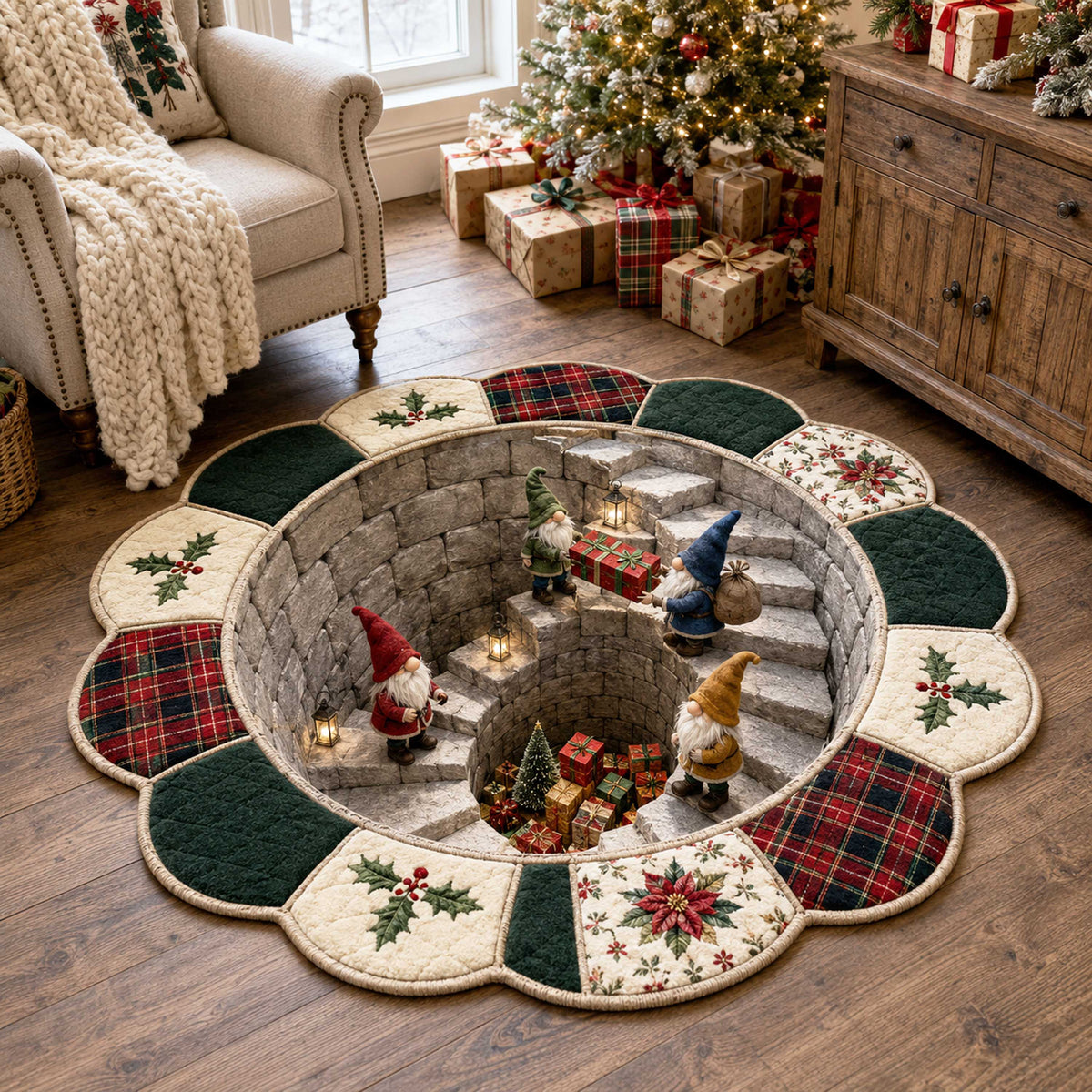 Christmas Gnome Custom Shape Area Rug - Seasonal Design | Die-Cut Non-Slip Rug - washable non-slip printed rug