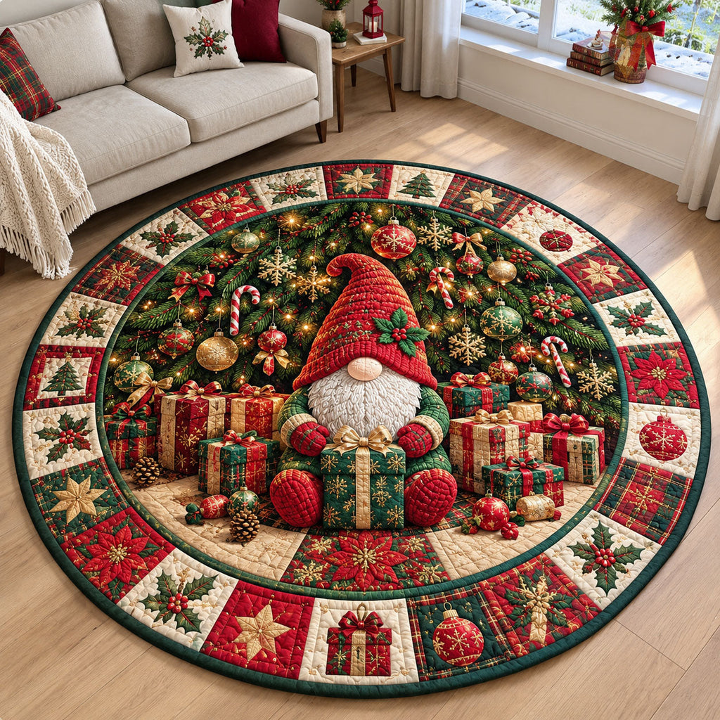 Christmas Gnome Gifts Round Mat Rug - Seasonal Design | Festive Home Decor - washable non-slip printed rug