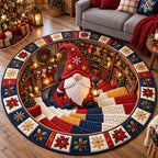 Christmas Gnome Hole Round Mat Rug - Seasonal Design | Festive Home Decor - washable non-slip printed rug