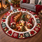 Christmas Gnome Hole Round Mat Rug - Seasonal Design | Seasonal Round Rug - washable non-slip printed rug