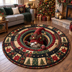 Christmas Gnome Hole Round Mat Rug - Seasonal Design | Seasonal Round Area Rug - washable non-slip printed rug