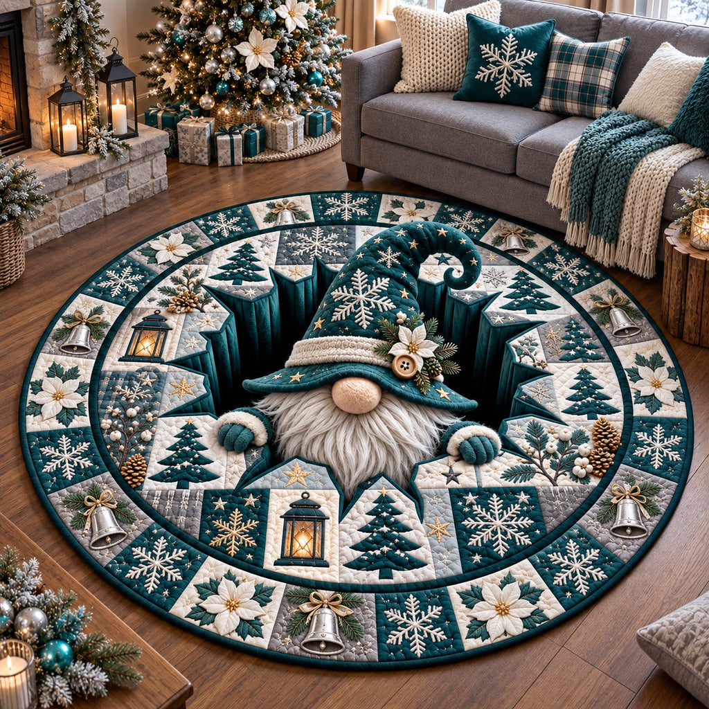 Christmas Gnome Hole Round Mat Rug - Seasonal Design | Seasonal Round Carpet - washable non-slip printed rug