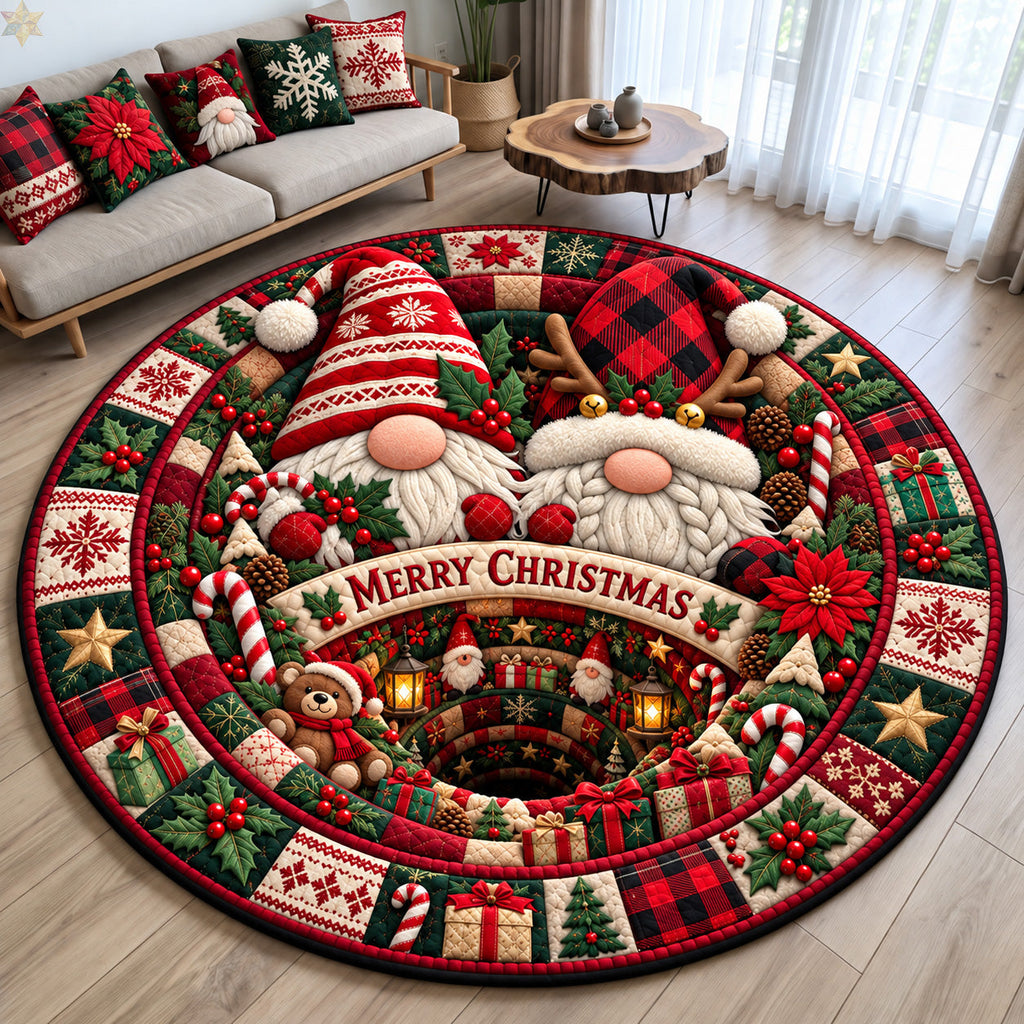 Christmas Gnome Holiday Cheer Round Mat Rug - Seasonal Design | Festive Home Decor - washable non-slip printed rug