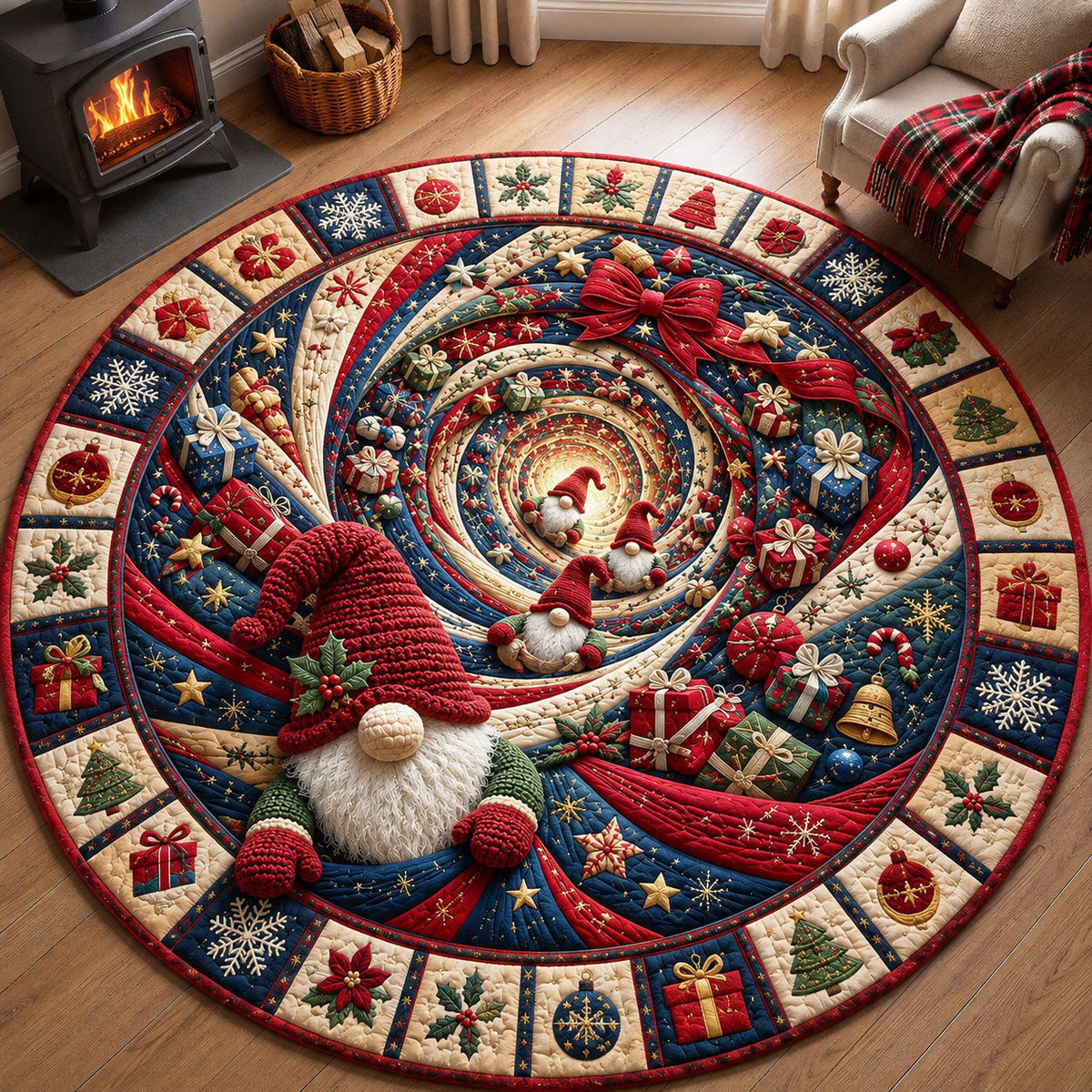 Christmas Gnome Magic Round Mat Rug - Seasonal Design | Festive Home Decor - washable non-slip printed rug