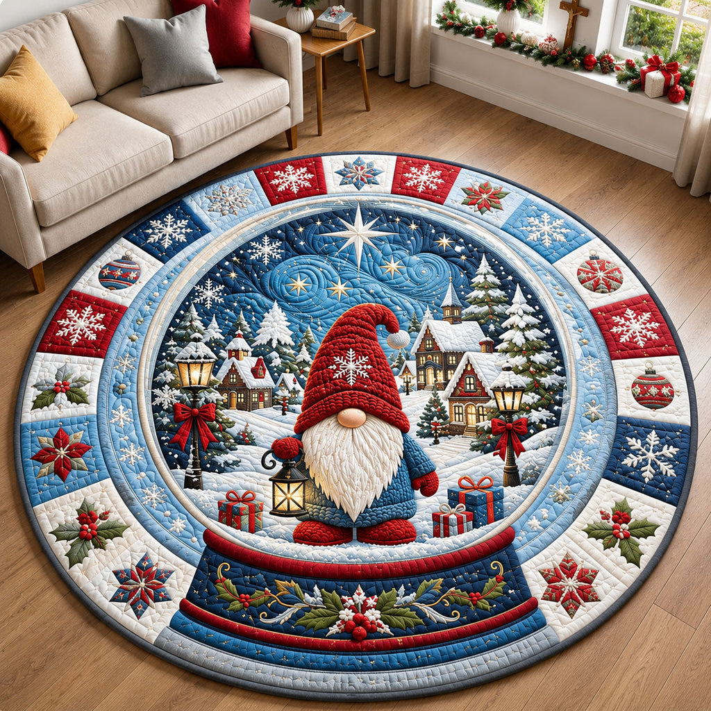 Christmas Gnome Snow Globe Round Mat Rug - Seasonal Design | Festive Home Decor - washable non-slip printed rug