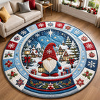 Christmas Gnome Snow Globe Round Mat Rug - Seasonal Design | Festive Home Decor - washable non-slip printed rug