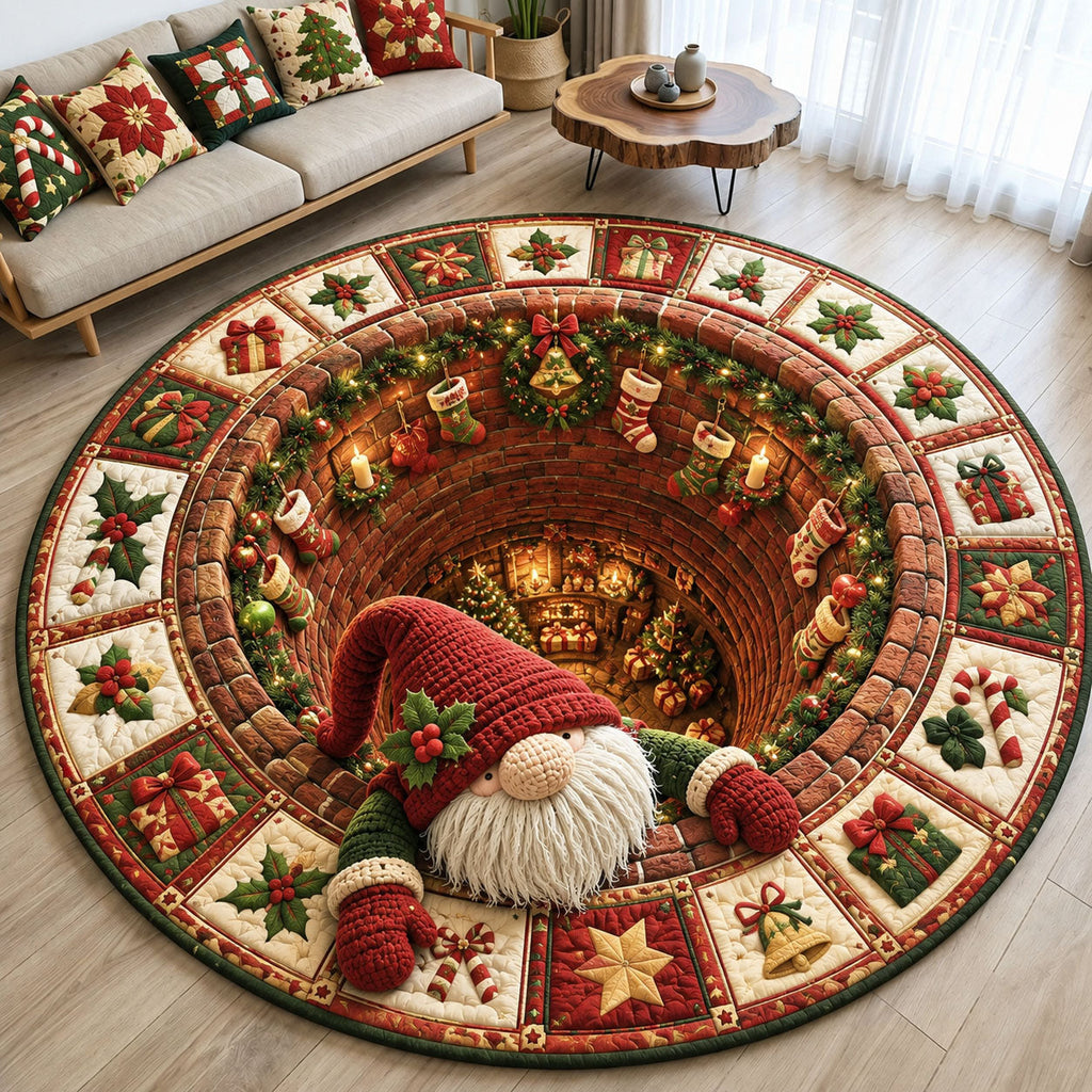 Christmas Gnome Village Round Mat Rug - Seasonal Design | Festive Home Decor - washable non-slip printed rug