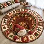 Christmas Gnome Village Round Mat Rug - Seasonal Design | Festive Home Decor - washable non-slip printed rug