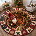 Christmas Gnome Wonderland Round Mat Rug - Seasonal Design | Festive Home Decor - washable non-slip printed rug