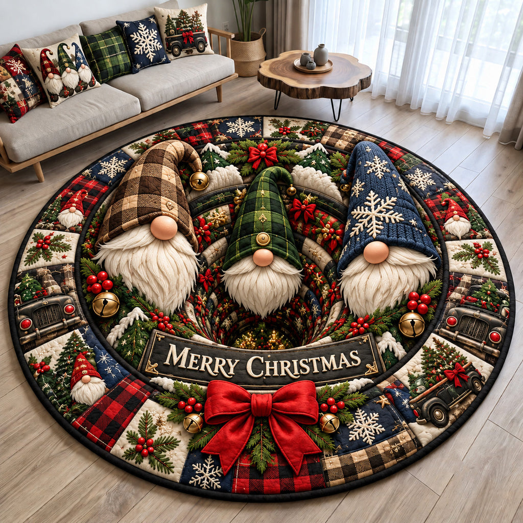 Christmas Gnome Wonderland Round Mat Rug - Seasonal Design | Seasonal Round Rug - washable non-slip printed rug