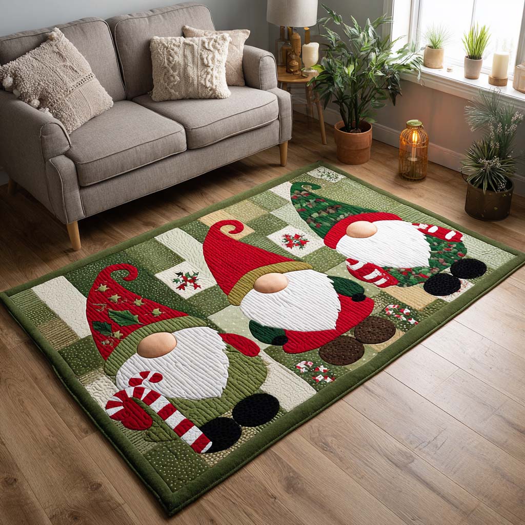 Christmas Gnomes area rug in a living room