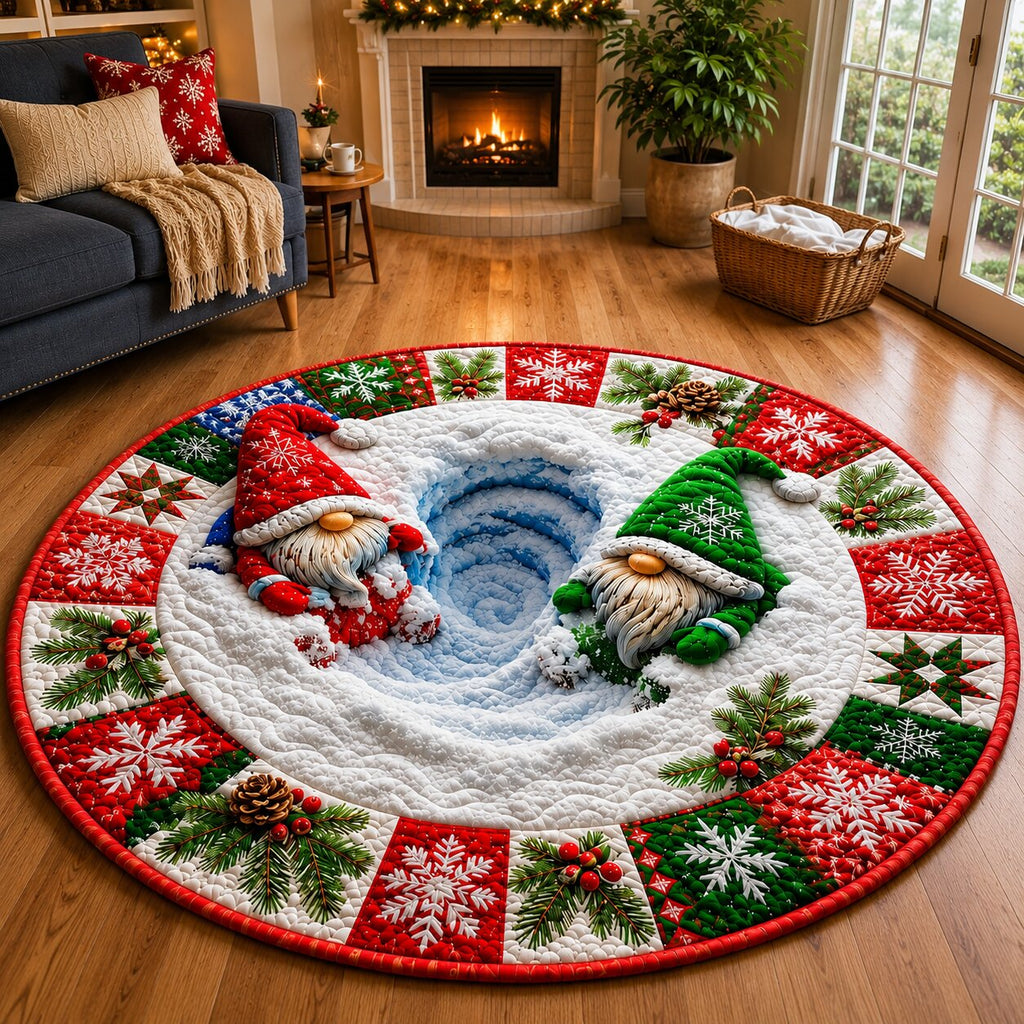 Christmas Gnomes Magic Round Mat Rug - Seasonal Design | Festive Home Decor - washable non-slip printed rug