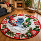 Christmas Gnomes Magic Round Mat Rug - Seasonal Design | Festive Home Decor - washable non-slip printed rug