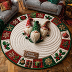 Christmas Gnomes Party Round Mat Rug - Seasonal Design | Festive Home Decor - washable non-slip printed rug