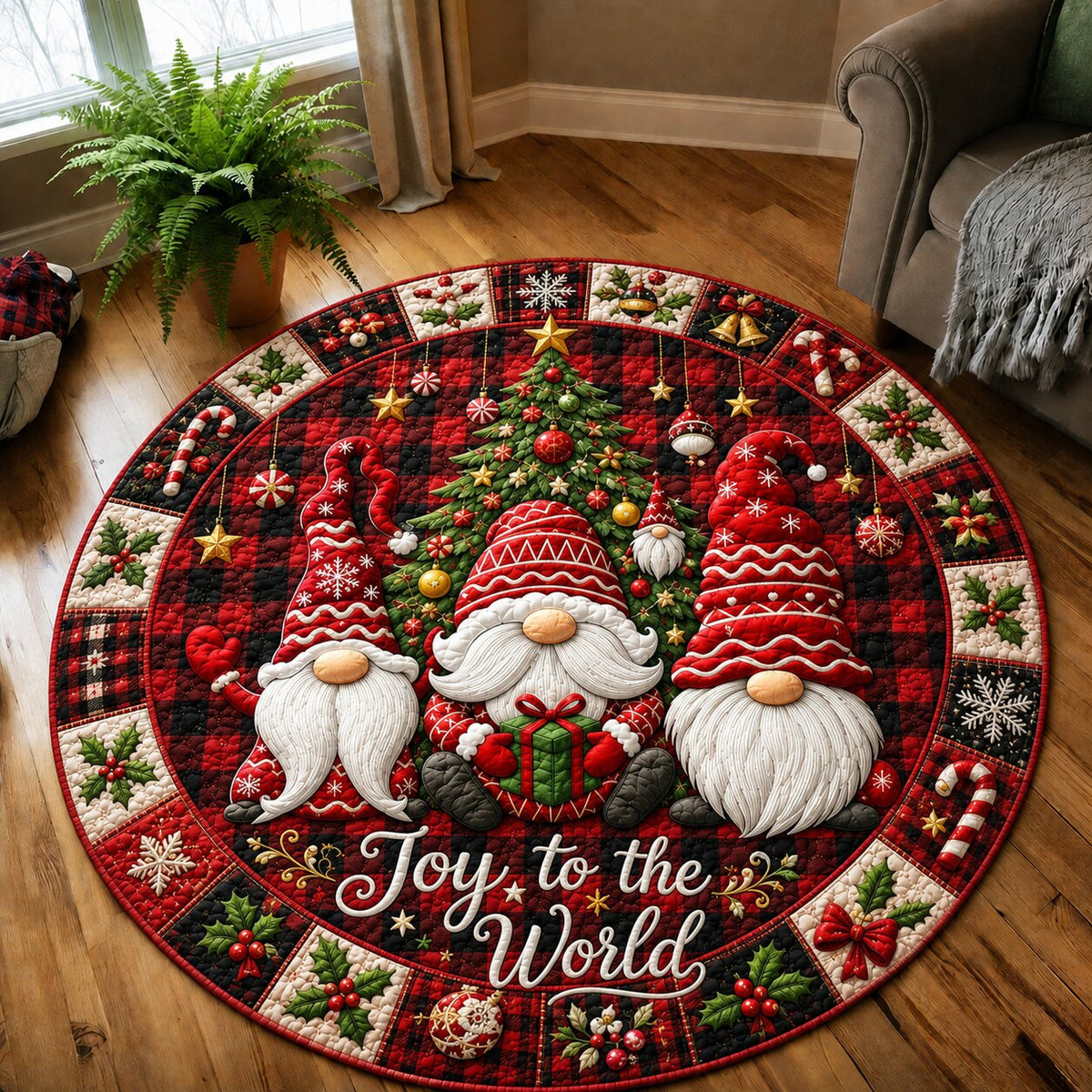 Christmas Gnomes Secret Round Mat Rug - Seasonal Design | Festive Home Decor - washable non-slip printed rug