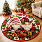 Christmas Gnomes Winter Round Mat Rug - Seasonal Design | Festive Home Decor - washable non-slip printed rug