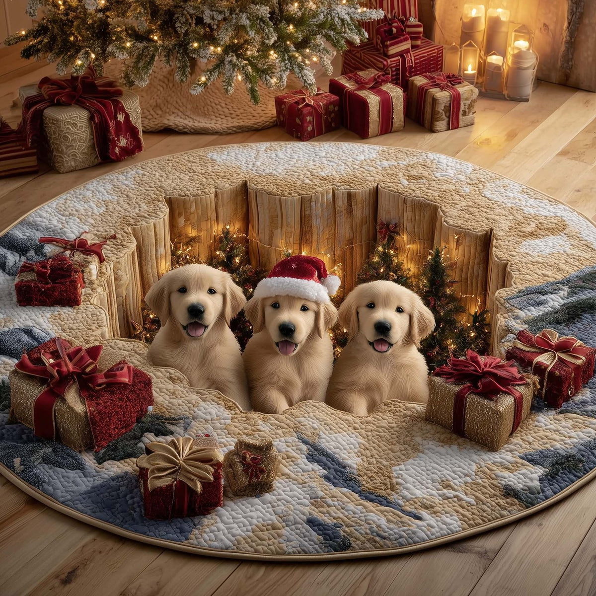 Christmas Golden Crew Round Mat Rug - Nature Design | Serene Home Decor