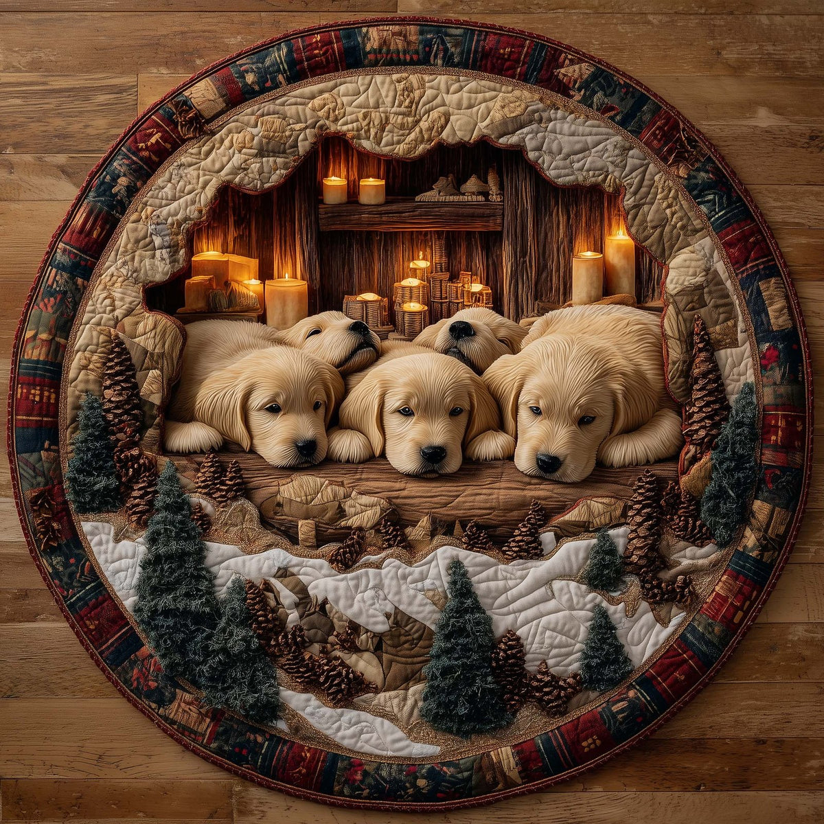Christmas Golden Crew Round Mat Rug - Nature Design | Serene Home Decor