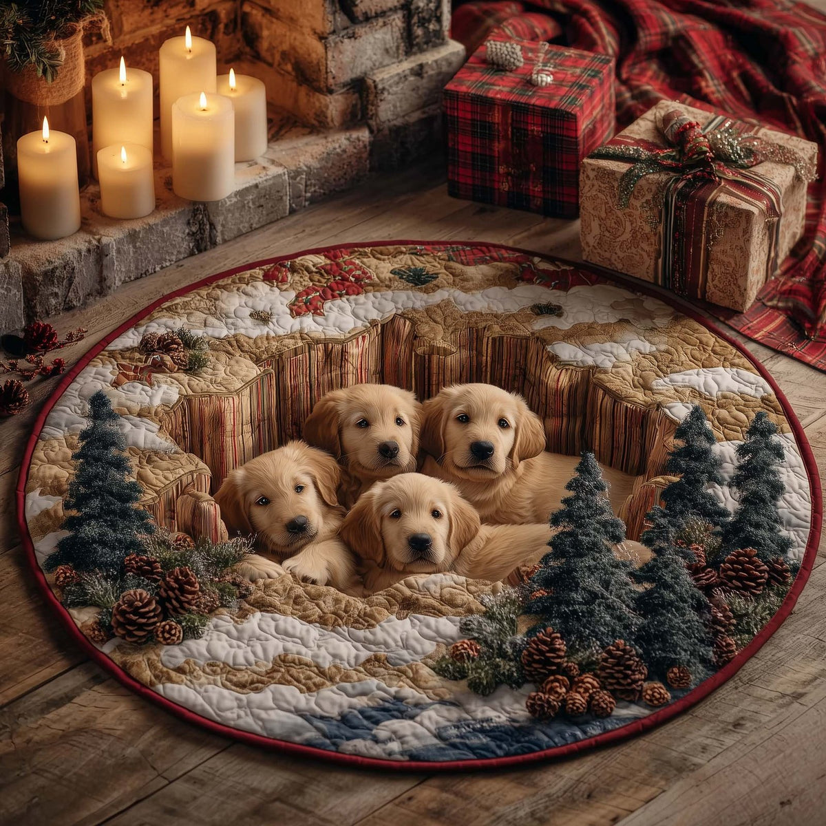 Christmas Golden Crew Round Mat Rug - Nature Design | Serene Home Decor