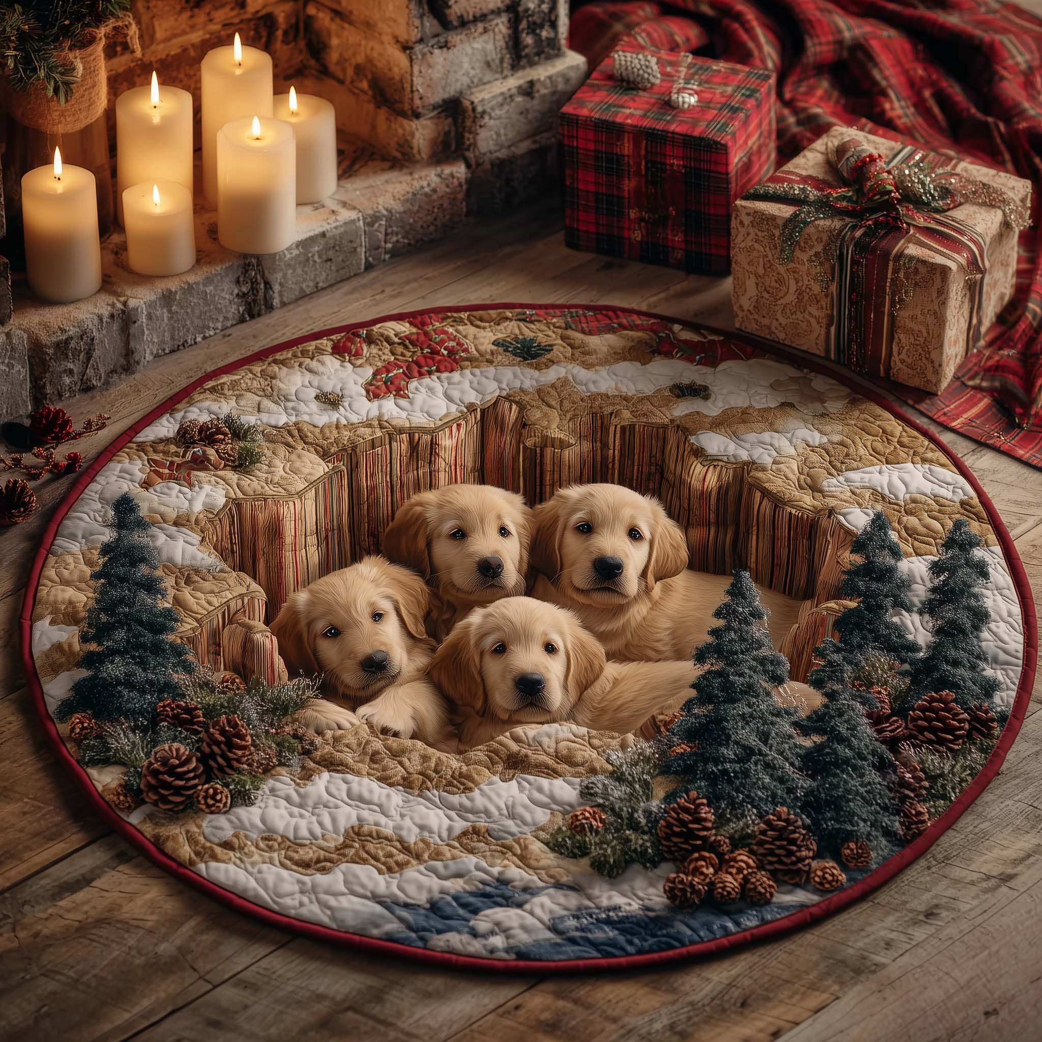 Christmas Golden Crew Round Mat Rug - Nature Design