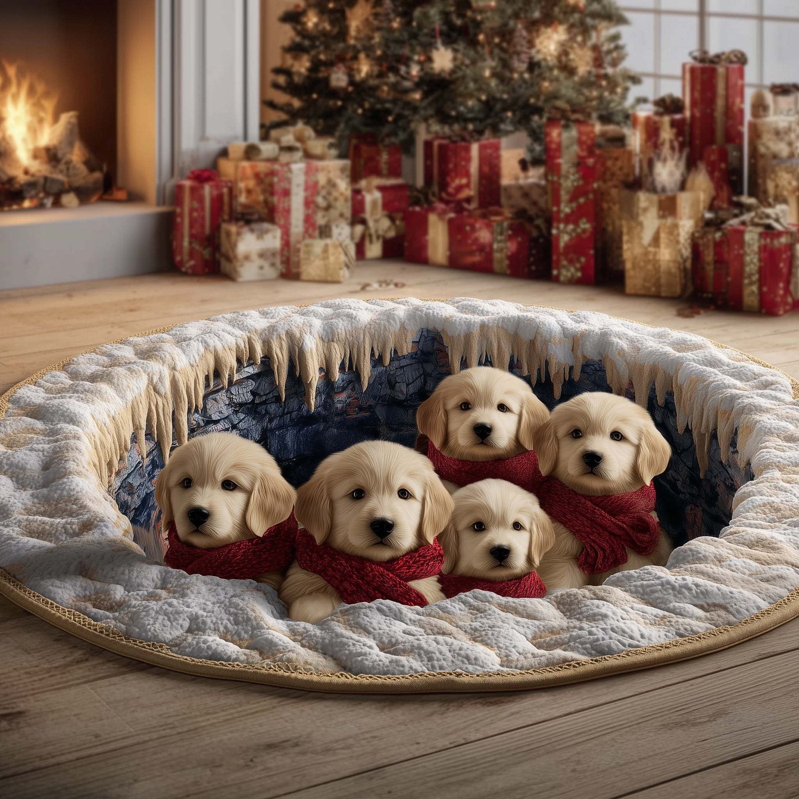 Christmas Golden Crew Round Mat Rug - Nature Design | Serene Home Decor