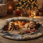 Christmas Golden Crew Round Mat Rug - washable non-slip printed rug