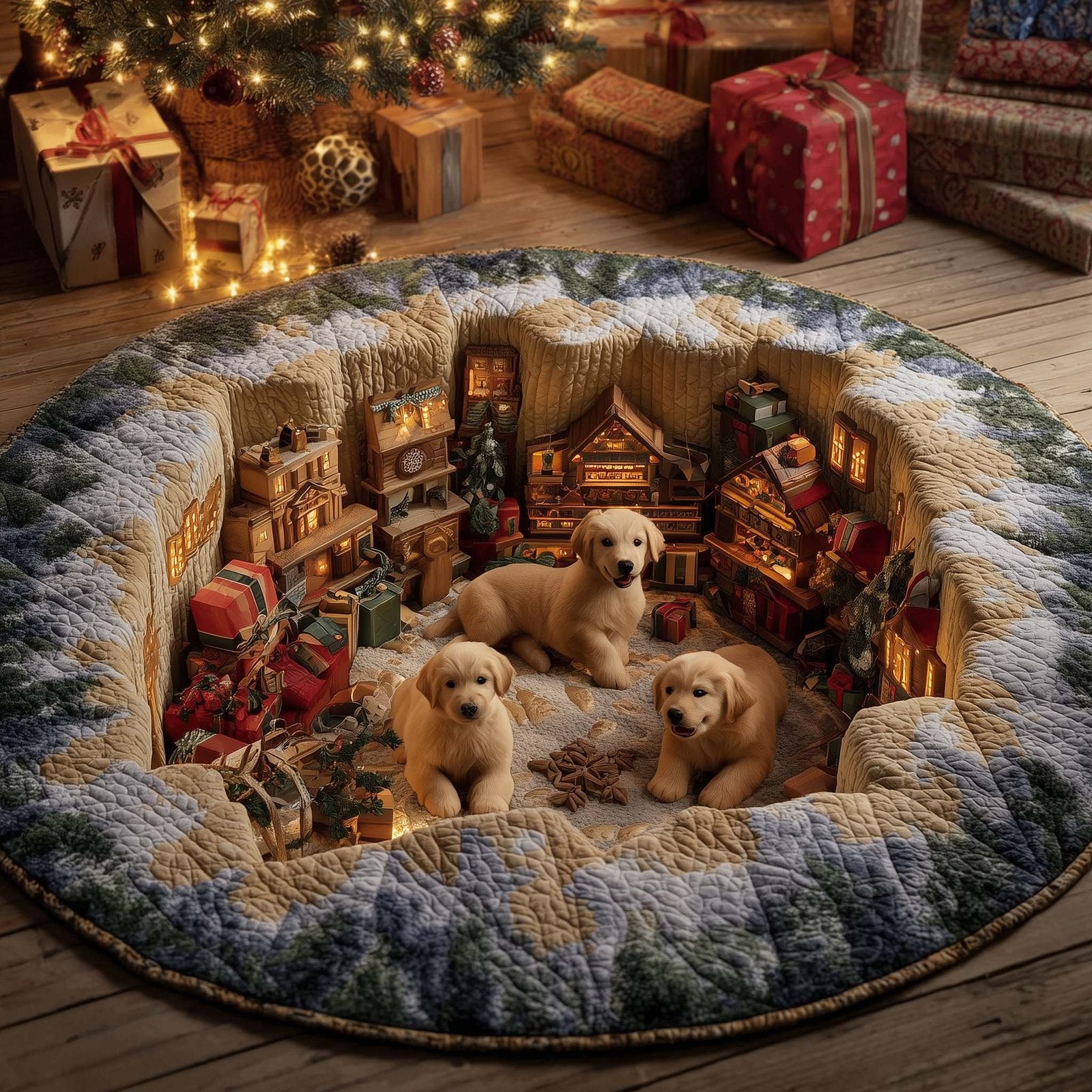 Christmas Golden Crew Round Mat Rug - Nature Design | Serene Home Decor