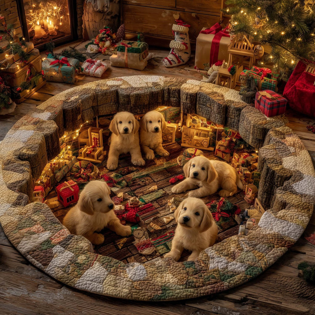 Christmas Golden Crew Round Mat Rug - Nature Design | Serene Home Decor