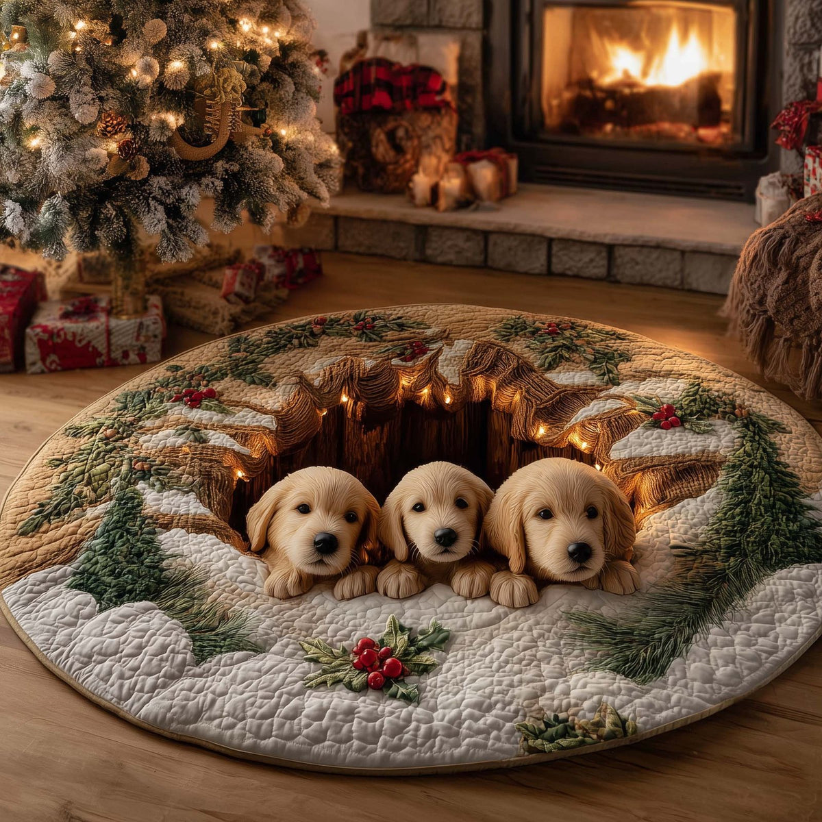 Christmas Golden Crew Round Mat Rug - Nature Design | Serene Home Decor