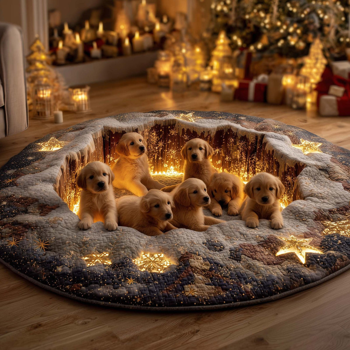Christmas Golden Crew Round Mat Rug - Nature Design | Serene Home Decor
