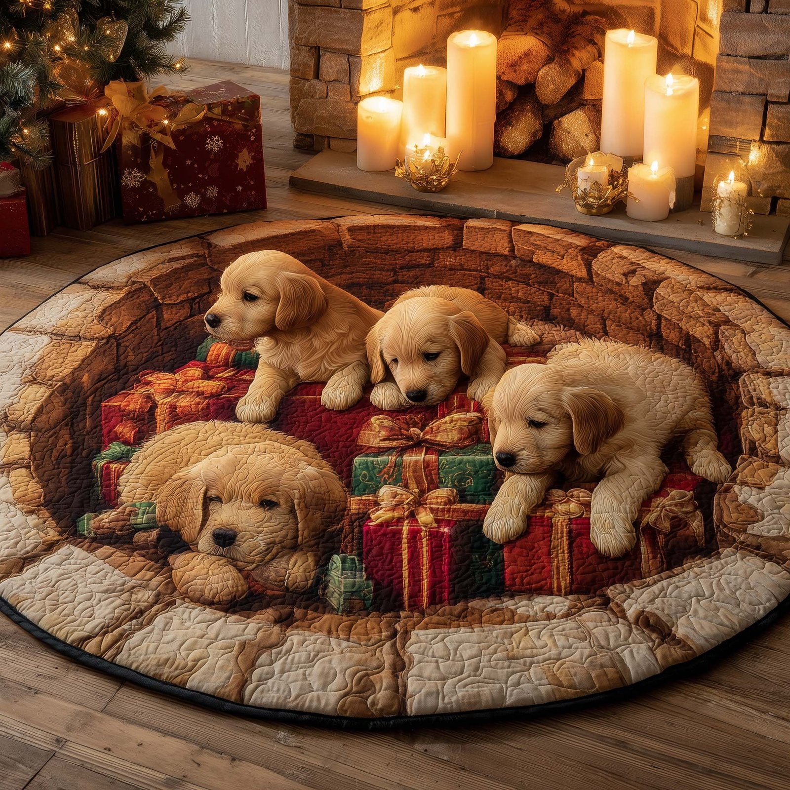 Christmas Golden Crew Round Mat Rug - Nature Design | Serene Home Decor