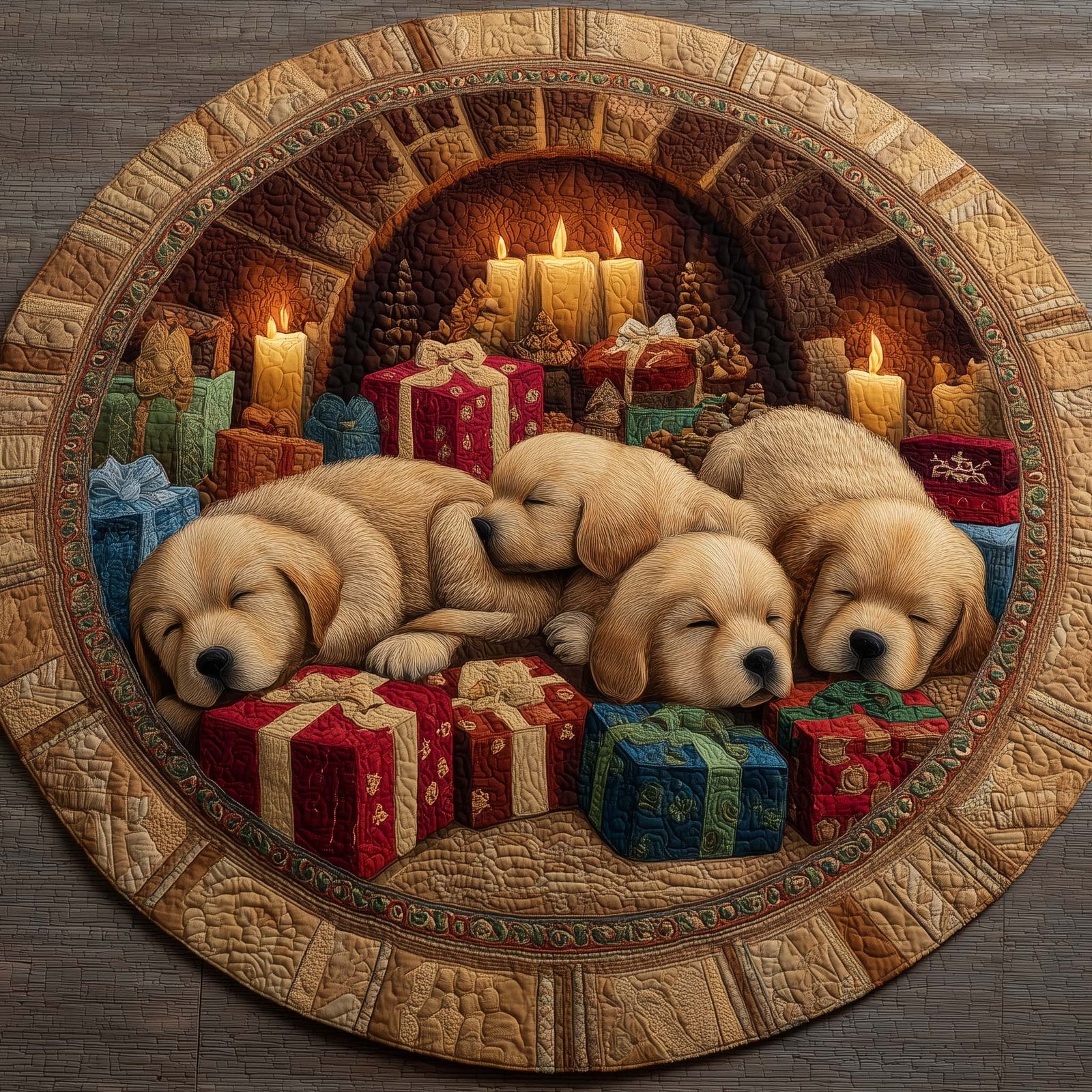 Christmas Golden Crew Round Mat Rug - Nature Design | Serene Home Decor