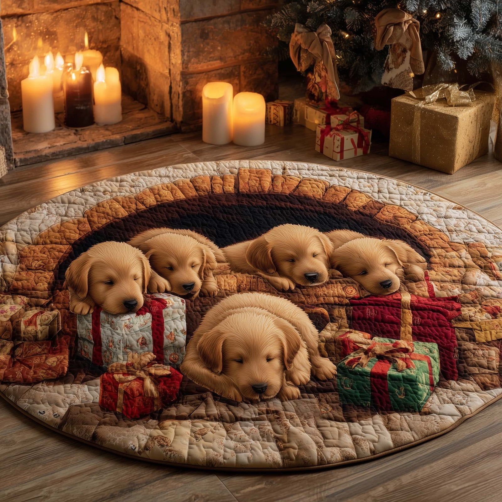 Christmas Golden Crew Round Mat Rug - Nature Design | Serene Home Decor