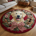 Christmas Golden Retriever Round Mat Rug - washable non-slip printed rug