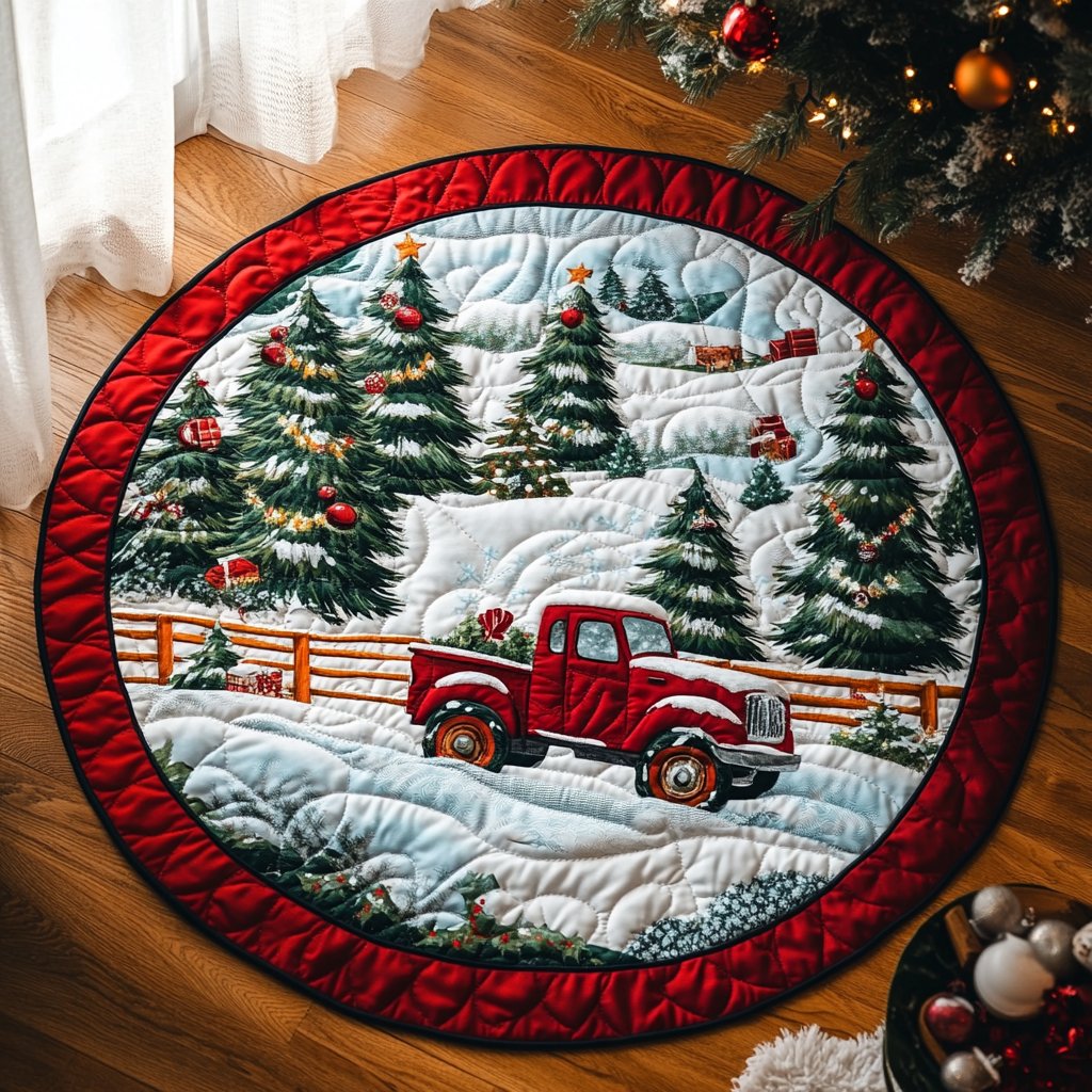 Christmas Morning Magic Round Mat Rug - washable non-slip printed rug
