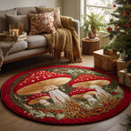 Christmas Mushroom Meadow Round Mat Rug - washable non-slip printed rug