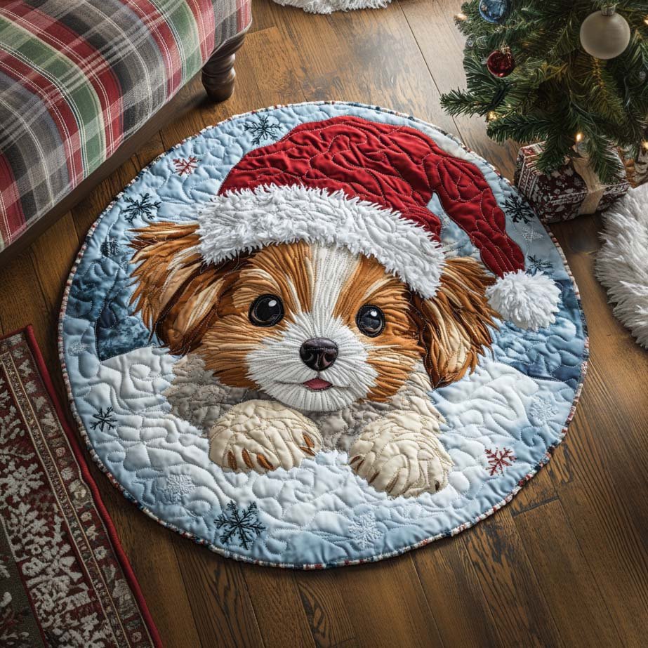 Christmas Papillon Dog Round Mat Rug - Cute Pet Design | Animal Printed Home Decor