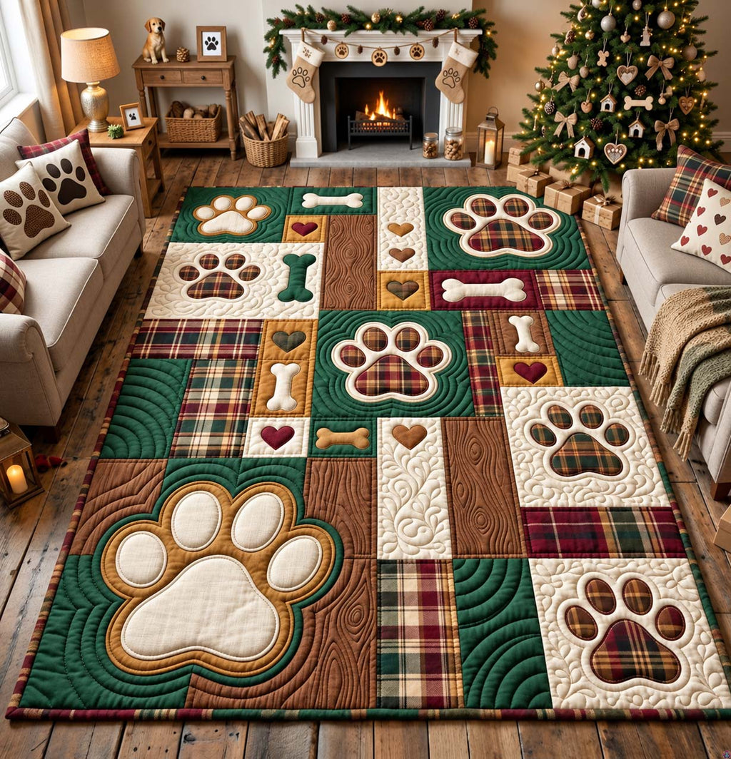 Christmas Paw Patchwork area rug in a living room