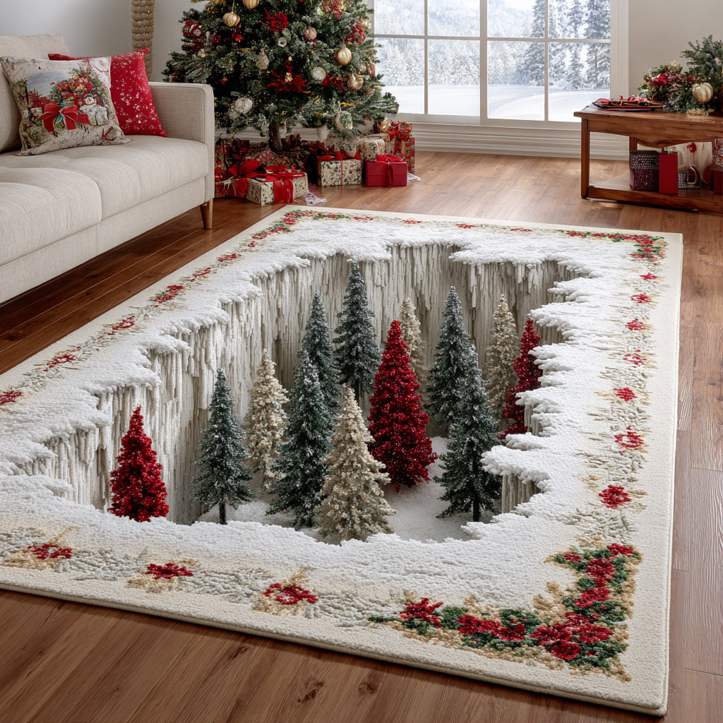 Christmas Pine Magic area rug in a living room