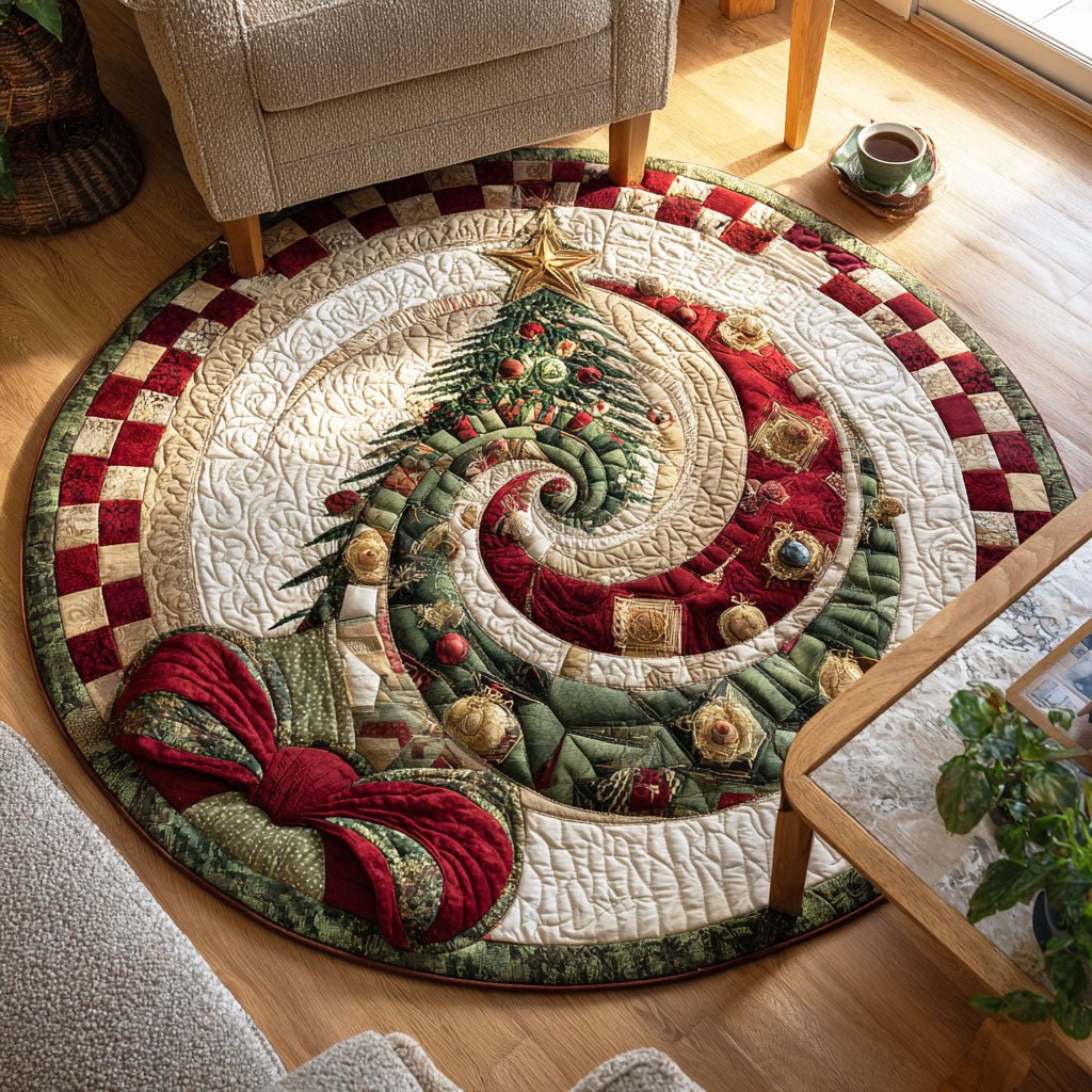 Christmas Pine Round Mat Rug - washable non-slip printed rug