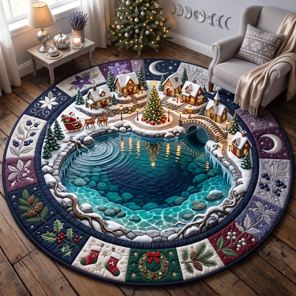 Christmas Pond Round Mat Rug - Seasonal Design | Festive Home Decor - washable non-slip printed rug