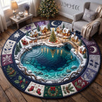 Christmas Pond Round Mat Rug - Seasonal Design | Festive Home Decor - washable non-slip printed rug