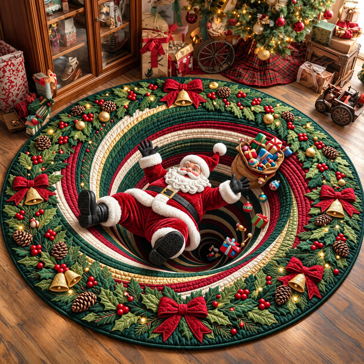 Christmas Portal Round Mat Rug - Seasonal Design | Festive Home Decor - washable non-slip printed rug