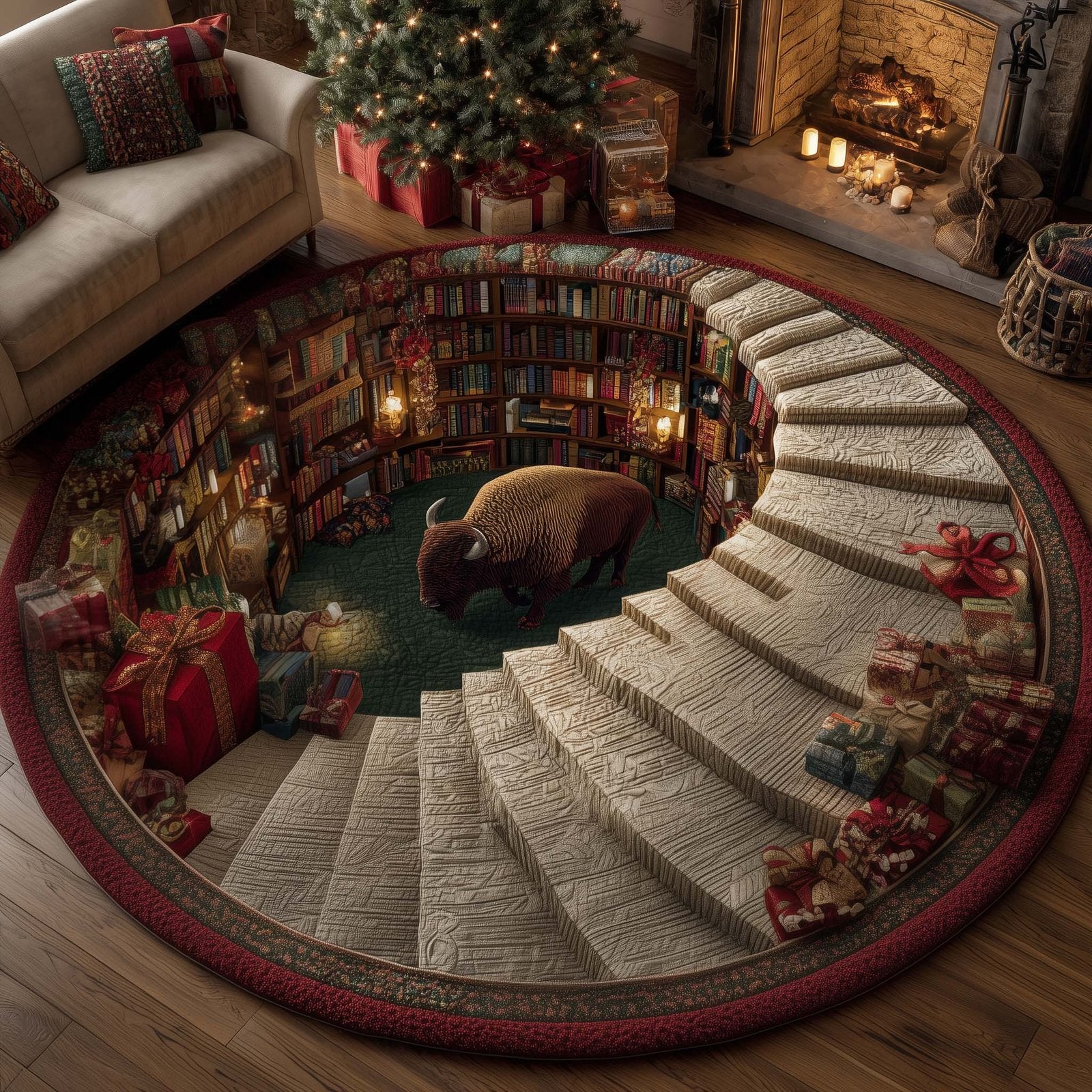 Christmas Prairie Round Mat Rug - Nature Design | Serene Home Decor